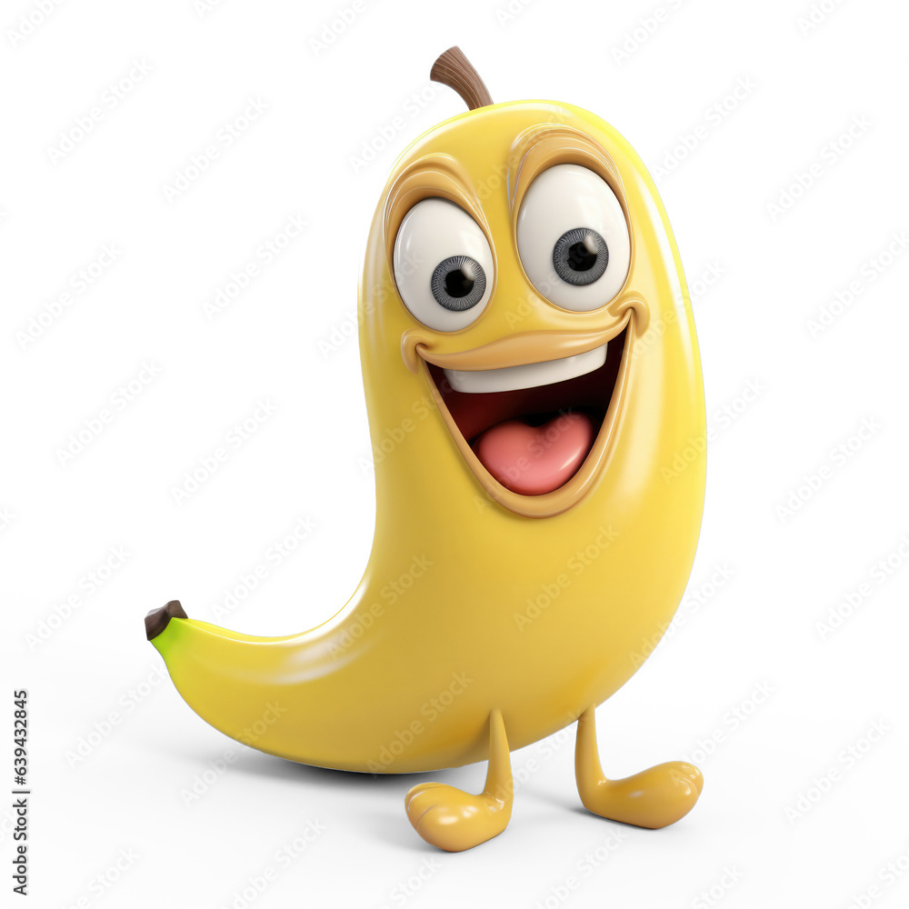 Cute Cartoon Banana Character Isolated on a White Background