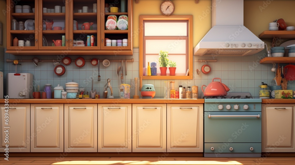 Kitchen interior with kitchen prosessor and appliances, cooking on kitchen counter Kitchen interior with kitchen prosessor and appliances, cooking on kitchen counter