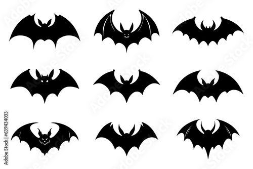 Halloween bat silhouette collection isolated. Spooky black horror bat graphic. Vector illustration