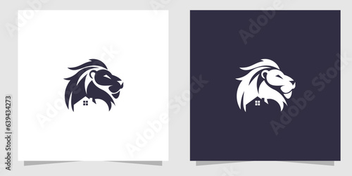 lion with home logo design