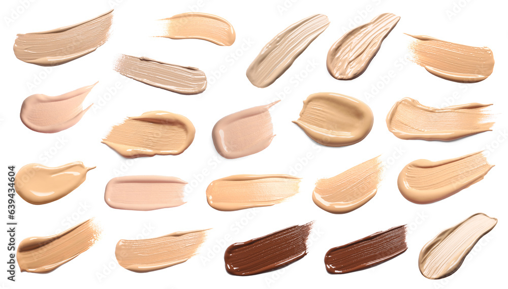 Set of foundation samples in different tones on white background Set of foundation samples in different tones on white background