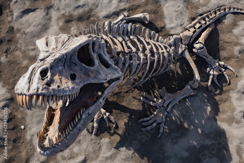 Dinosaur skeleton on the ground