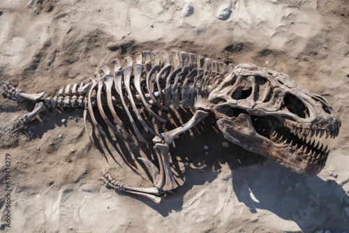 Dinosaur skeleton on the ground
