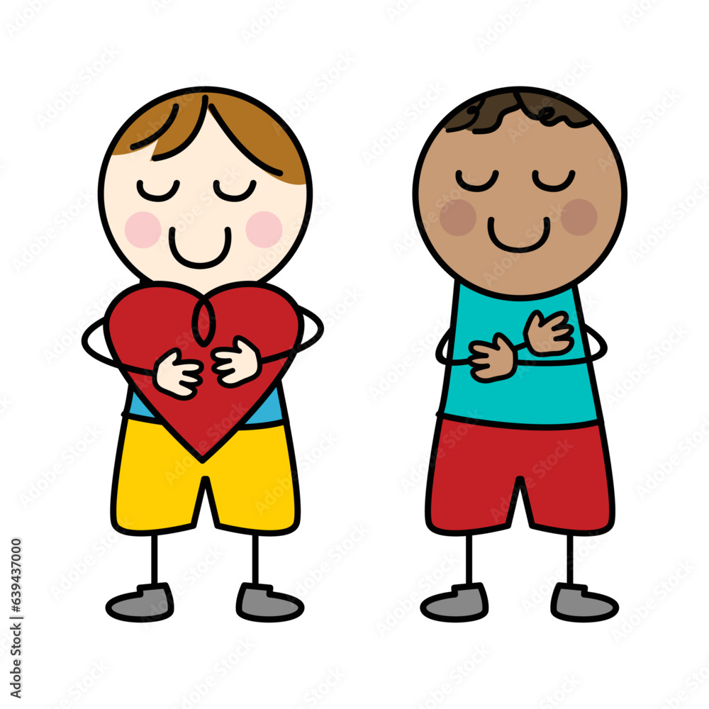 Boy Hugging His Heart and Boy Hugging Himself Boy Hugging His Heart and Boy Hugging Himself