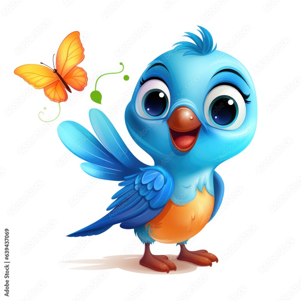 A blue bird with a butterfly in its beak. Digital image. A blue bird with a butterfly in its beak. Digital image.