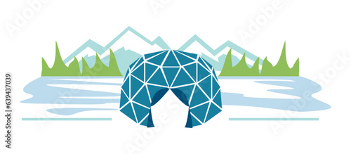 Glamping Dome Tent in Nature with Mountains on a River