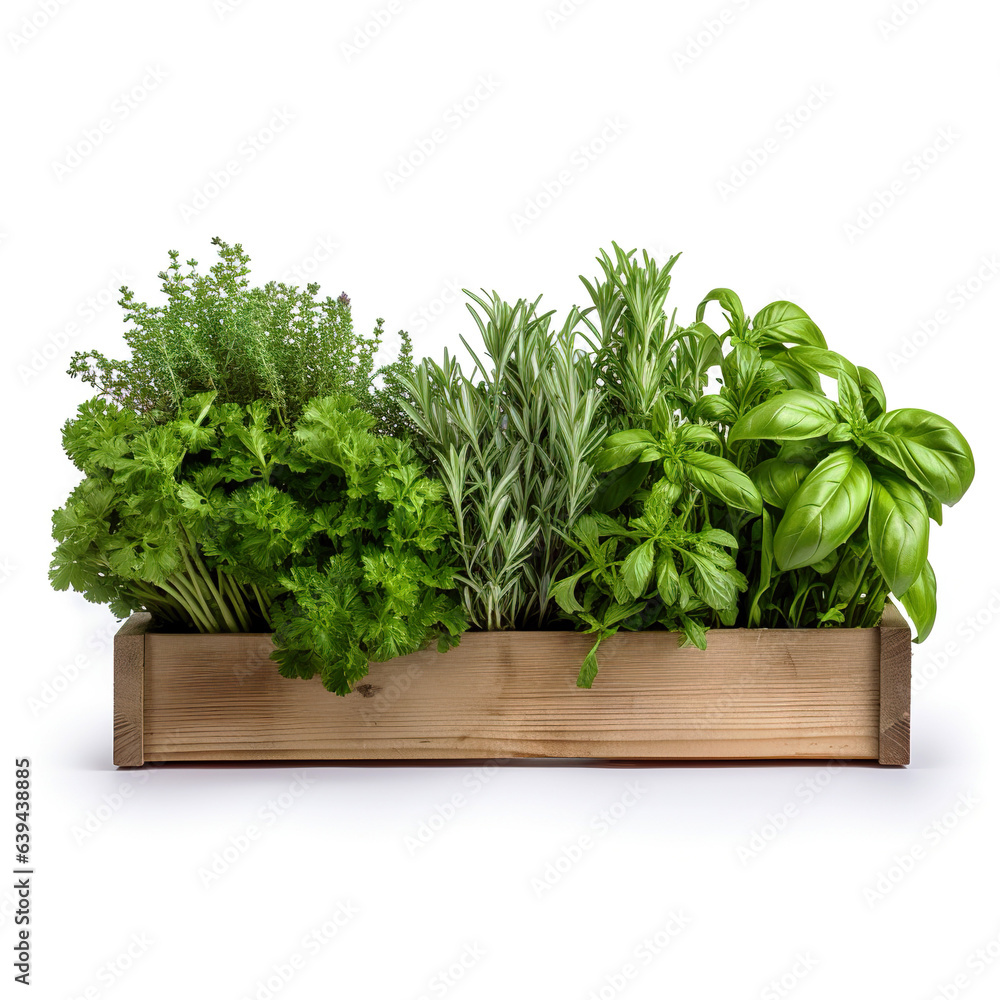 Freshly Herbs in a Wooden Planter box Freshly Herbs in a Wooden Planter box