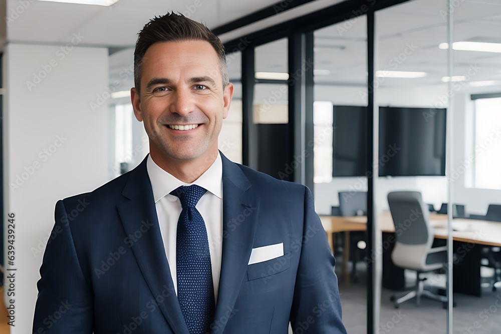 Confident Mature Businessman in Office - Headshot of Smiling 50-Year-Old Executive Confident Mature Businessman in Office - Headshot of Smiling 50-Year-Old Executive