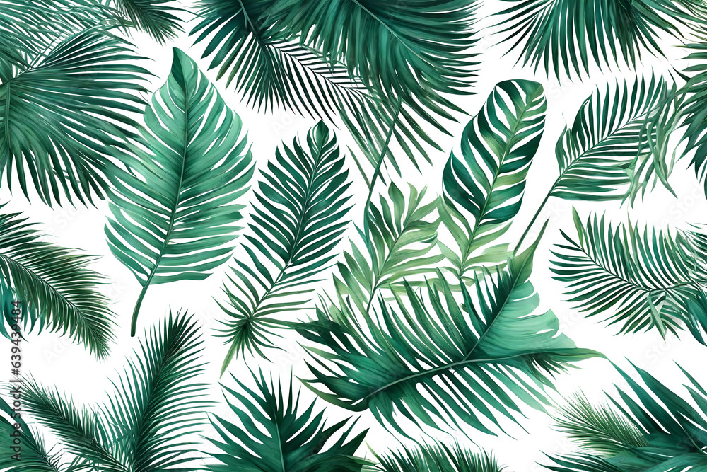 Tropical exotic leaves isolated on transparent background. Generative AI.