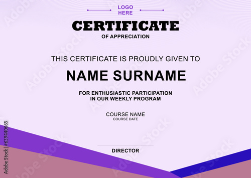 Modern Certificate Template with stylish design, simple, elegant and perfect design. Ready to use template.