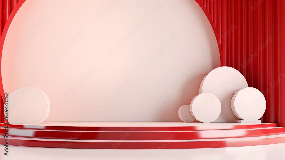 Fototapeta premium Abstract minimalistic red and white scene with geometric shapes. visualization AI