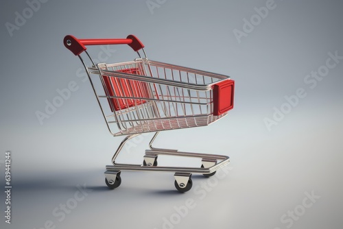 An illustration of a red shopping cart on a white background for retail advertising. Generative AI