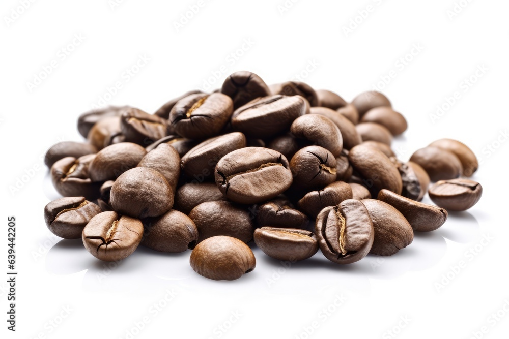 a white background and a clipping path-isolated coffee bean. Generative AI a white background and a clipping path-isolated coffee bean. Generative AI