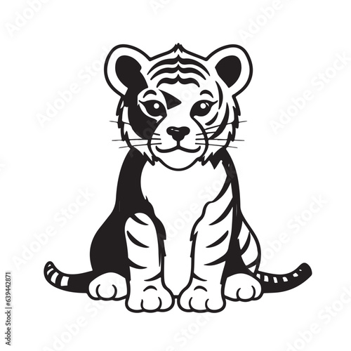 A tiger sits on a white background  simple flat outline