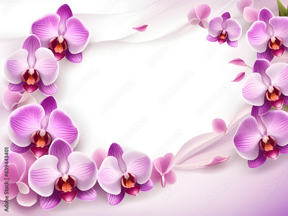beautiful orchid flowers and leaves on white background