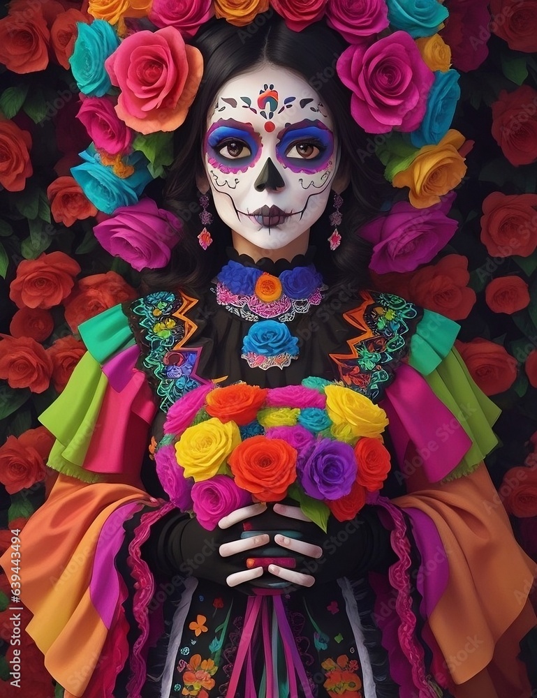 colorful Mexican dia de Muertos Art Day of the dead