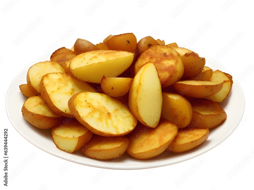 close up fried potatoes on white background