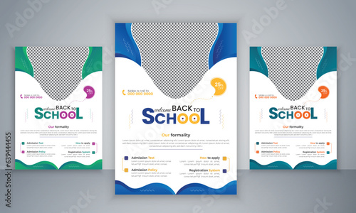 Back to school admission flyer design, professional Registration poster, education leaflet template for print, opening kids school Template, unique and minimal flyer set for school with Gradient Color