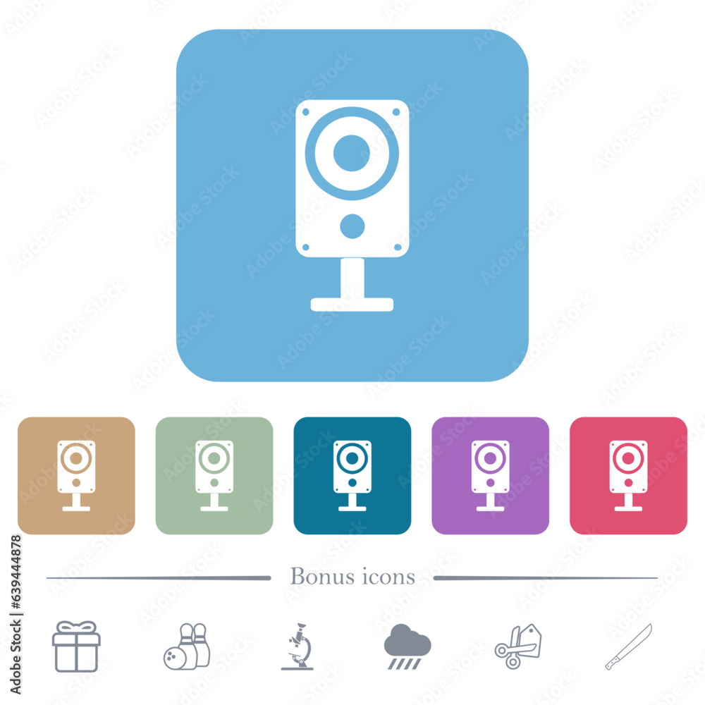 Music speaker flat icons on color rounded square backgrounds Music speaker flat icons on color rounded square backgrounds
