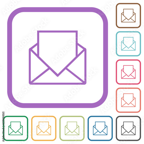 Open mail with blank letter outline simple icons
