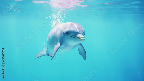 Dolphin swimming underwater in the ocean.