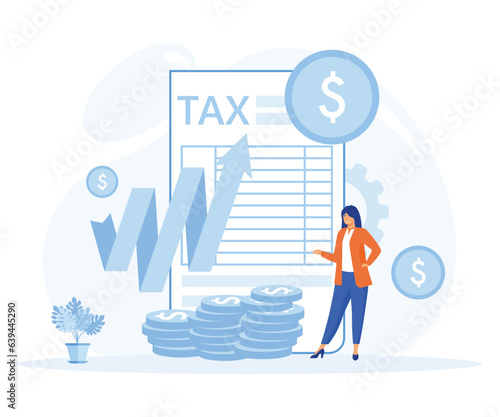Tax preparation  concept. Corporate tax, taxable income, fiscal year, document preparation, payment planning, flat vector modern illustration