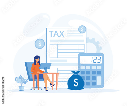 Tax preparation  concept. Corporate tax, taxable income, fiscal year, document preparation, payment planning, flat vector modern illustration
