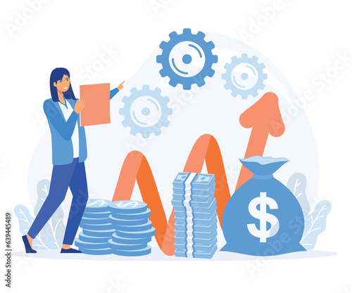 Income growth chart, banking services, financial report chart, return on investment, pension savings account. flat vector modern illustration 