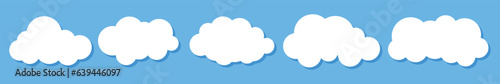 Cloud vector set. Different shape cartoon white clouds on blue background. Vector decoration element.