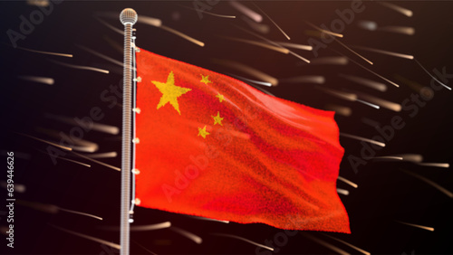 Flag of China made of luminous dots, bottom view. Fluttering in the wind. Vector.