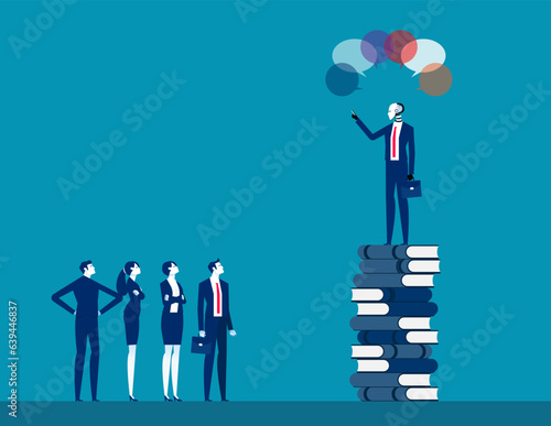 Robot visionary leader and speaking to group of human. Artificial intelligence business vector illustration