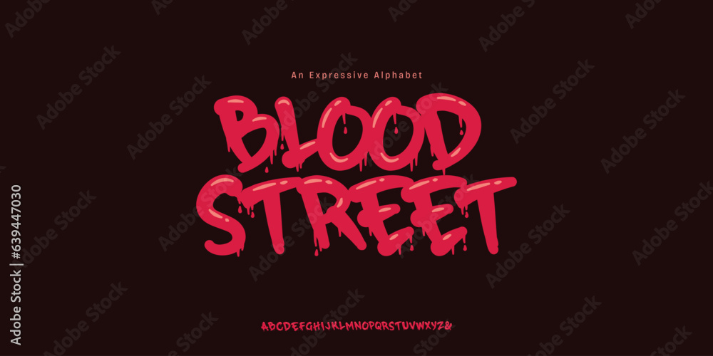 Blood Street Vector hand drawn font. Brush painted letters. Handmade alphabet for your designs: logo, posters, events, cards, etc.
