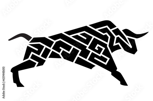 Brave Bull, Woven Abstract Pattern Silhouette Illustration