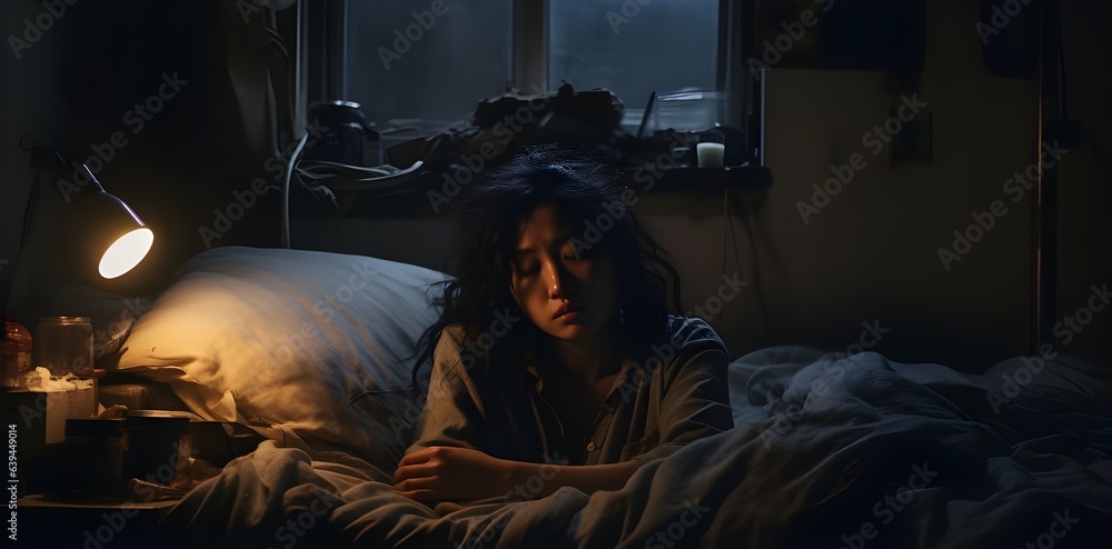 woman in bed has problem to sleep
