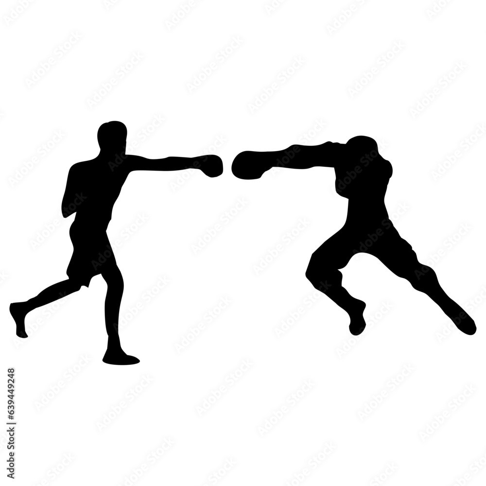 silhouettes of fights with martial arts and fists