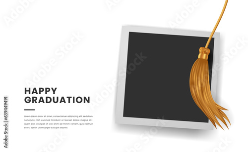 happy graduation with gold tassel with photo frame for graduate education collage party