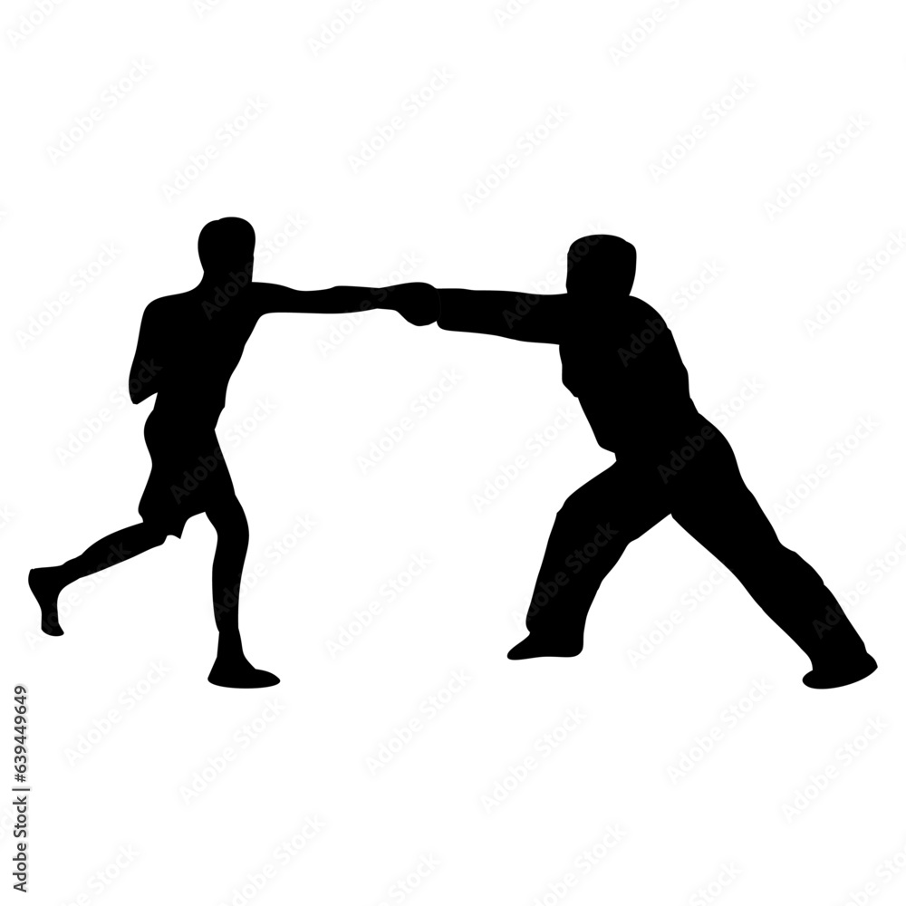 silhouettes of fights with martial arts and fists