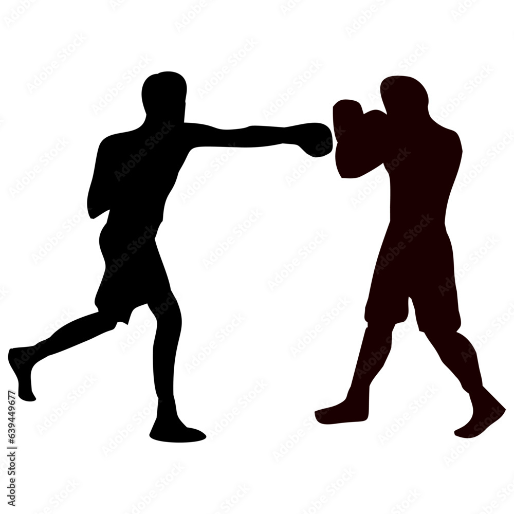 silhouettes of fights with martial arts and fists