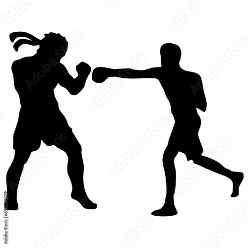 silhouettes of fights with martial arts and fists