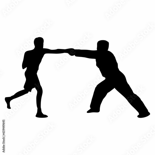 silhouettes of fights with martial arts and fists