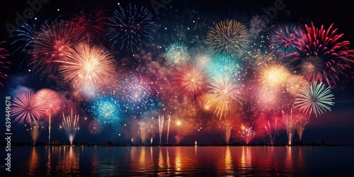 illustration of vibrant fireworks against the dark night sky, generative AI