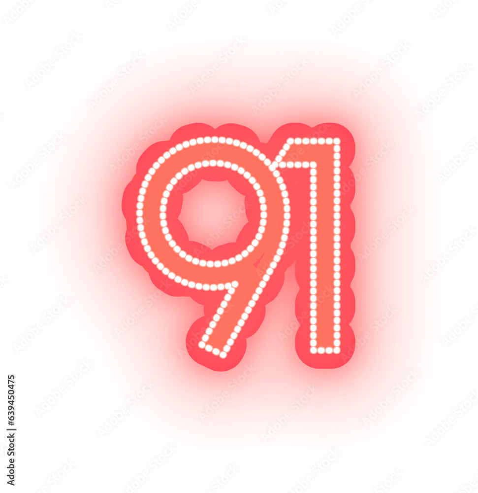 Glowing Red Neon Alphabet Letters, Numbers, and Symbol Signs On White Background