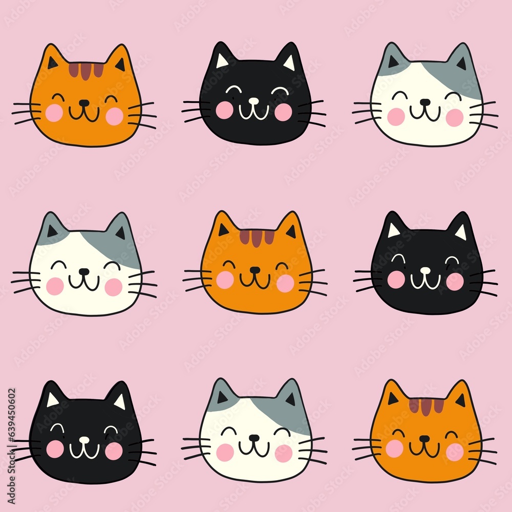 Smiling cats pattern with seamless background.. Smiling cats pattern with seamless background..