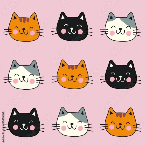 Fototapeta Naklejka Na Ścianę i Meble -  Smiling cats pattern with seamless background..