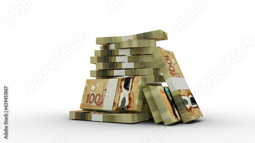 3d rendering of Stacks of Canadian dollar notes. bundles of South Korean currency notes isolated on transparent background