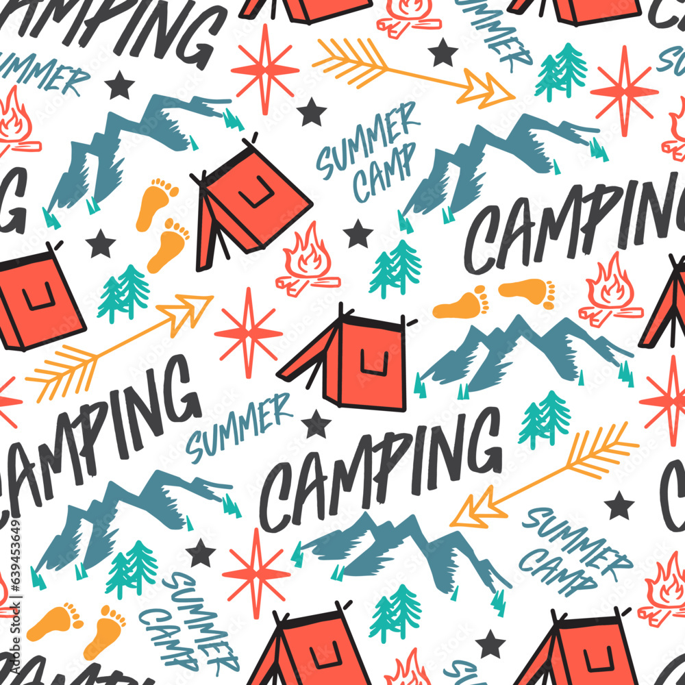 Nature Playground Campfire Tales Vector Seamless Pattern Nature Playground Campfire Tales Vector Seamless Pattern