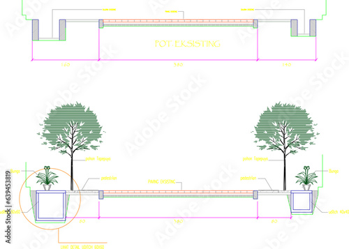 Vector sketch illustration of detailed architectural design of neighborhood road section