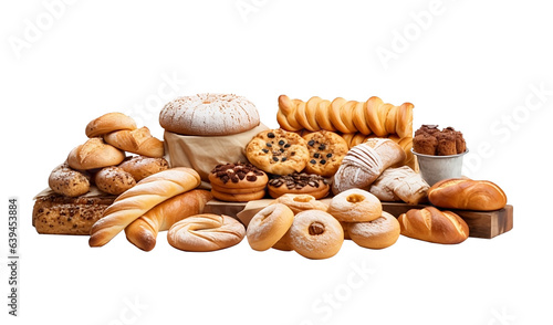 Various sweet breads and slices of bakery or pastries, isolated cartoon vector set of bakery products. translucent background
