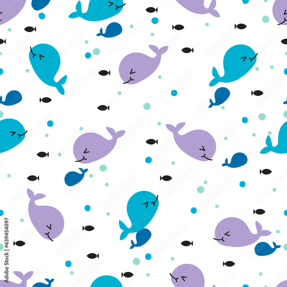 Whale Bubble Delight Vector Seamless Pattern