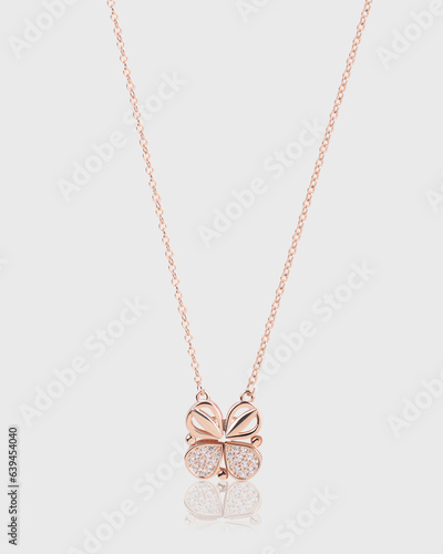 Rose gold Necklace with chain for women and girls isolated on white background
